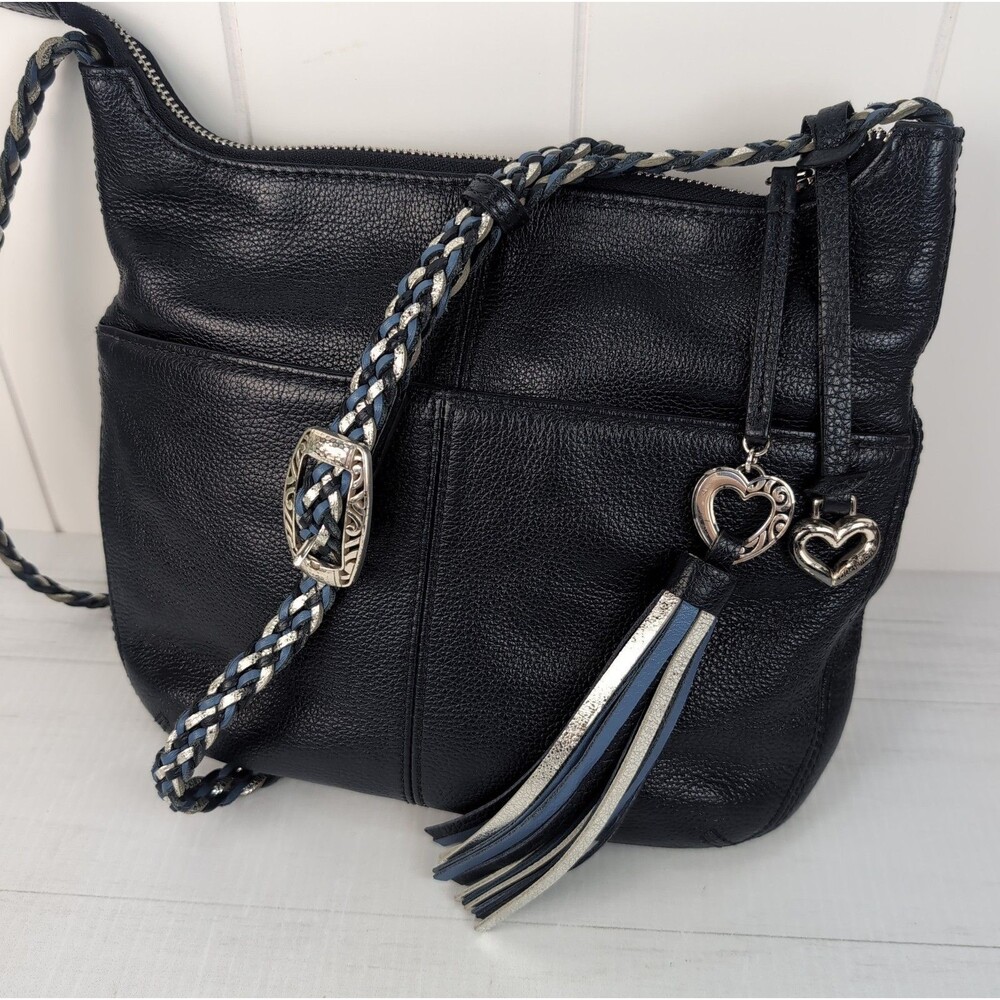Brighton Baby Barbados Crossbody Zip Top Hobo Organizer Navy Blue Silver